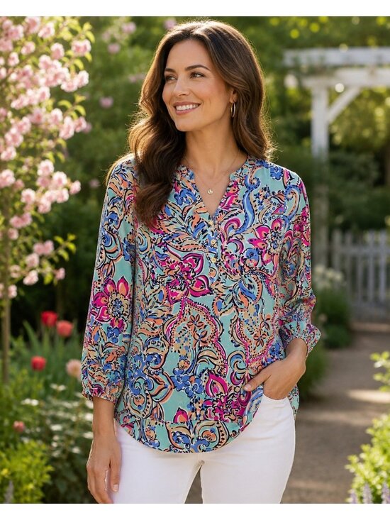 Lilly Pulitzer Tops - Lilly Pulitzer Elsa Silk Top XS Paisley Floral Long Sleeve Blouse 58745